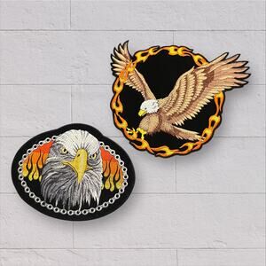 Embroidered Eagle Patches Patriotic Biker Motif, Set of 2, NWT, 12 inches